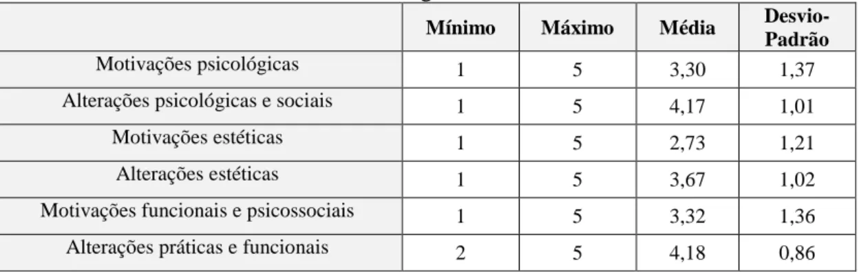 Tabela 12. Análise descritiva das dimensões. 