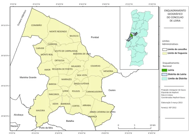 Figura 1. Enquadramento geográfico do concelho de Leiria. 