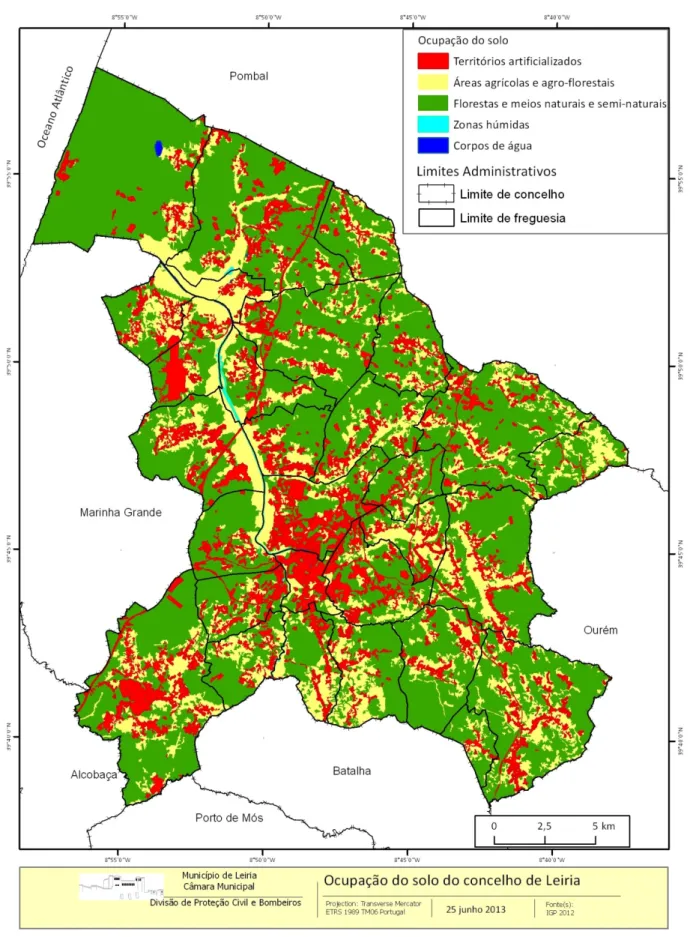 Figura 9. Ocupação do solo do concelho de Leiria (IGP, 2007, Nível 1). 