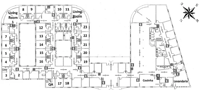 Figura 2: Planta do edifício com numeração dos quartos de dormir 