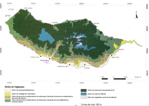 Figura 9 - Séries de vegetação natural potencial da ilha da Madeira. Fonte: Capelo, 2004
