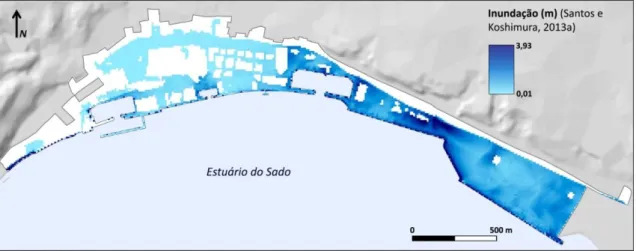 Figura 4.1 – Modelo numérico de simulação de inundação por tsunami em Setúbal (Santos e  Koshimura, 2013a)