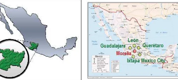 Figura 1. Ubicación del Estado de Michoacán Figura 2. Ciudades cercanas a Morelia, Michoacán