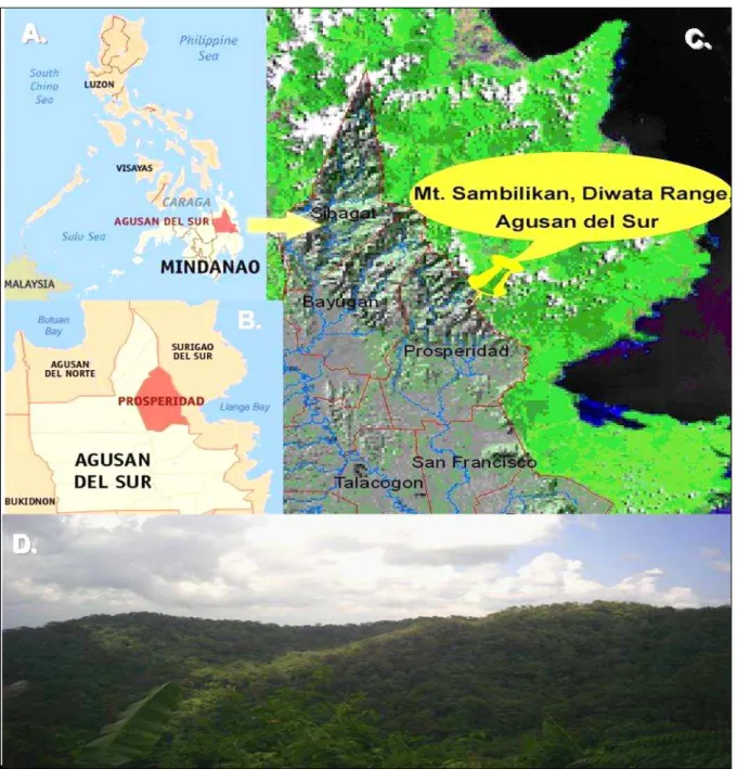 Figure 2. The st udy area locat ed at  Sit io I nagawan, Brgy. La purisim a, Prosperidad, Agusan  del Sur bet ween 8° 34′56″N, 125°53′34″E