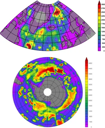 Fig. 13. Climatologically averaged zonal wind. The color denotes the wind speed in m s − 1 as calculated from simulation TRANS for the years 1968–1996, while the contour lines denote the wind speed calculated from the NCEP/NCAR Reanalysis 1 for the same ye