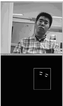 Fig. 8 Image processing for detecting observer’s both eyes  Using the relation  AC = R , the following equation is  given