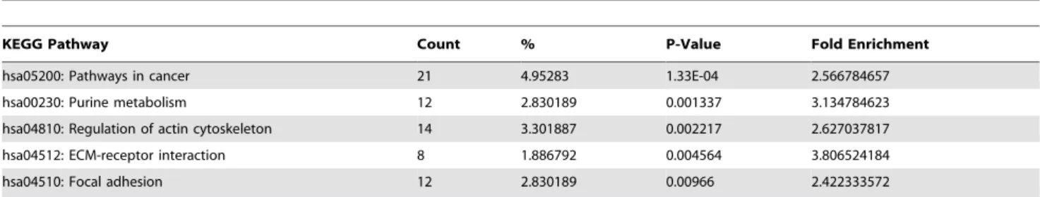 Table 1. KEGG pathways significantly enriched by genes differentially expressed between MEi cells and BM-MSCs.