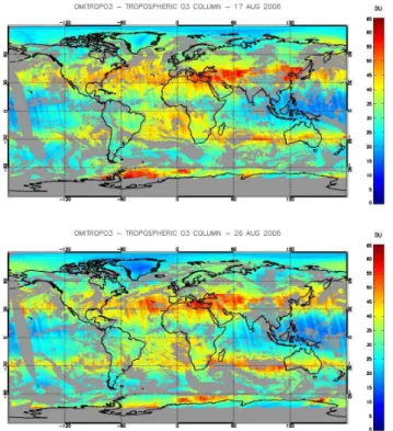 Fig. 11. Global tropospheric ozone field on 26 August 2006 as shown in Liu et al. (2010)