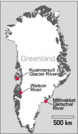 Figure 1. Location map of the three study sites in Greenland.
