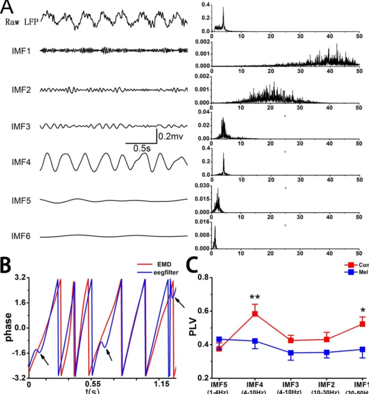 Figure 2. EMD-based PLV analysis between CA3 and CA1 in both Con group and Mel group. A