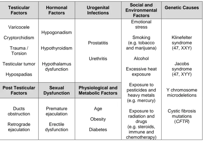 Table II – Most common causes of male infertility. 