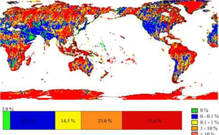 Figure 1.  Tile based bad pixel rate distribution and statistics of  ASTER GDEM version 1 except for Antarctica 