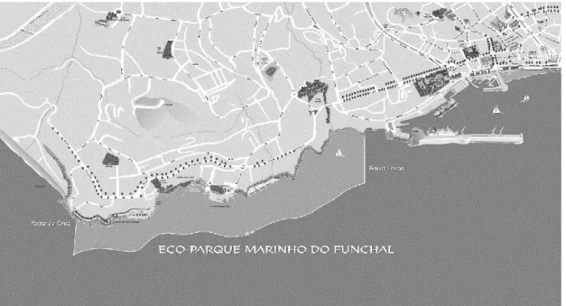 Figura 12 Mapa da área do Ecoparque Marinho do Funchal. Fonte: Araújo et al., (2008) 