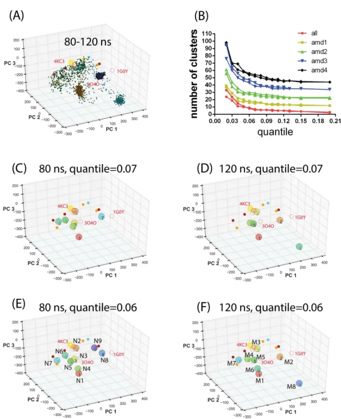 Fig 4. Projection of ST2 ECD conformations obtained from aMD simulations and the mean shift cluster analysis