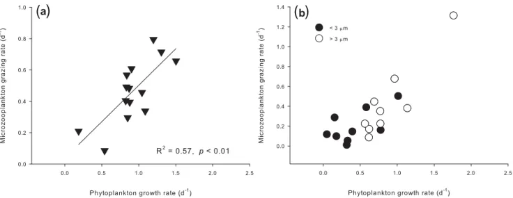 Figure 5. Correlationship between phytoplankton growth and microzooplankton grazing rates