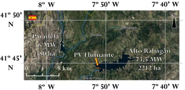 Figura 3.2 - Localização das duas barragens que servem de base para o estudo e do projeto-piloto do PV flutuante