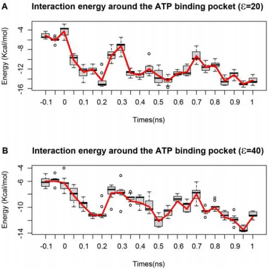 Figure 7. The interaction energy profile between the ATP-Mg 2+ complex and the binding pocket