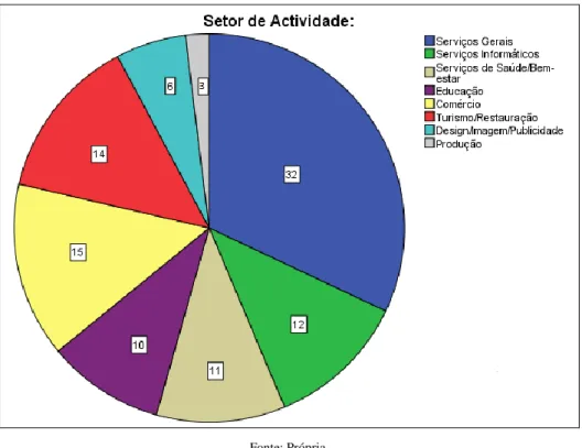 GRÁFICO 9 – Diagrama circular referente à distribuição dos sectores de actividade das empresas/ 