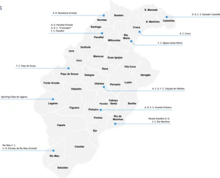 Figura 8 - Localização de Clubes por Freguesias – Penafiel. 