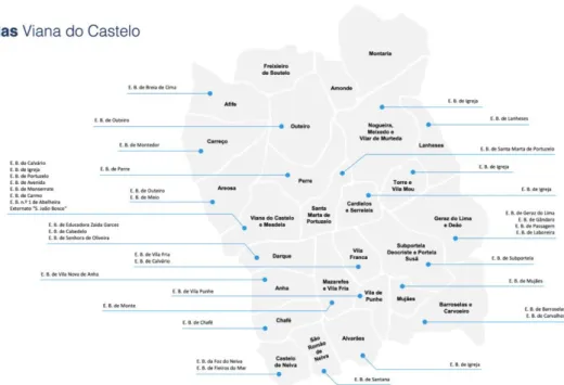 Figura 11 - Localização de Escolas por Freguesias - Viana do Castelo. 