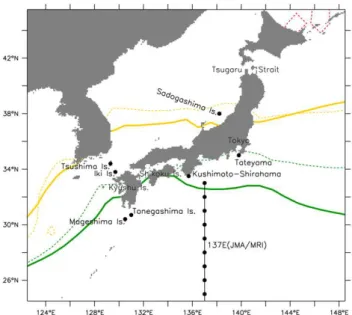 Fig. 1. Study site locations. At present, Sadogashima Island (138.2 ◦ E, 38.0 ◦ N) marks the northern limit of the temperate coral occurrence