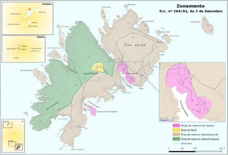 Fig. 2 - Carta de zonamento da Reserva Natural da Berlenga, de acordo com o delimitado no  Decreto-Lei  n.º  264/81,  de  3  de  Setembro