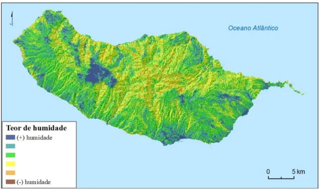 Figura 3-6 - Distribuição do Índice Topográfico de Humidade (ITH) na ilha da Madeira