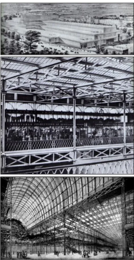 Fig.  18    Ilustração  e  interiores  do  “Crystal  Palace” de Joseph Paxton, 1851.