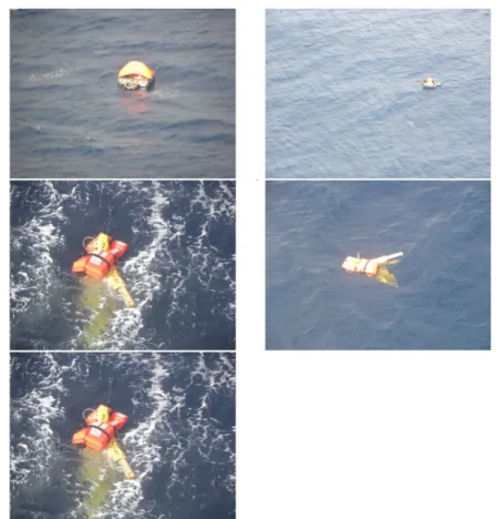 Figure 9. Photos of the dummy (Calabria#1) and raft (Calabria#2) used by Italian Coast Guard in the Calabria exercise.