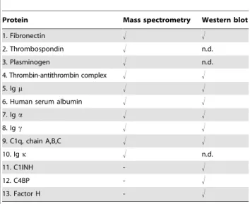 Table 1. Proteins identified in CS-A and Sepharose eluate after application of serum and C1q-depleted serum.