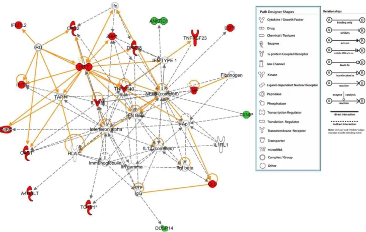 Figure 9. Gene network analysis shows that the genes regulated by Mta1 in the presence of P53 are involved in the networks associated with antimicrobial and inflammatory responses (statistically most significant network)