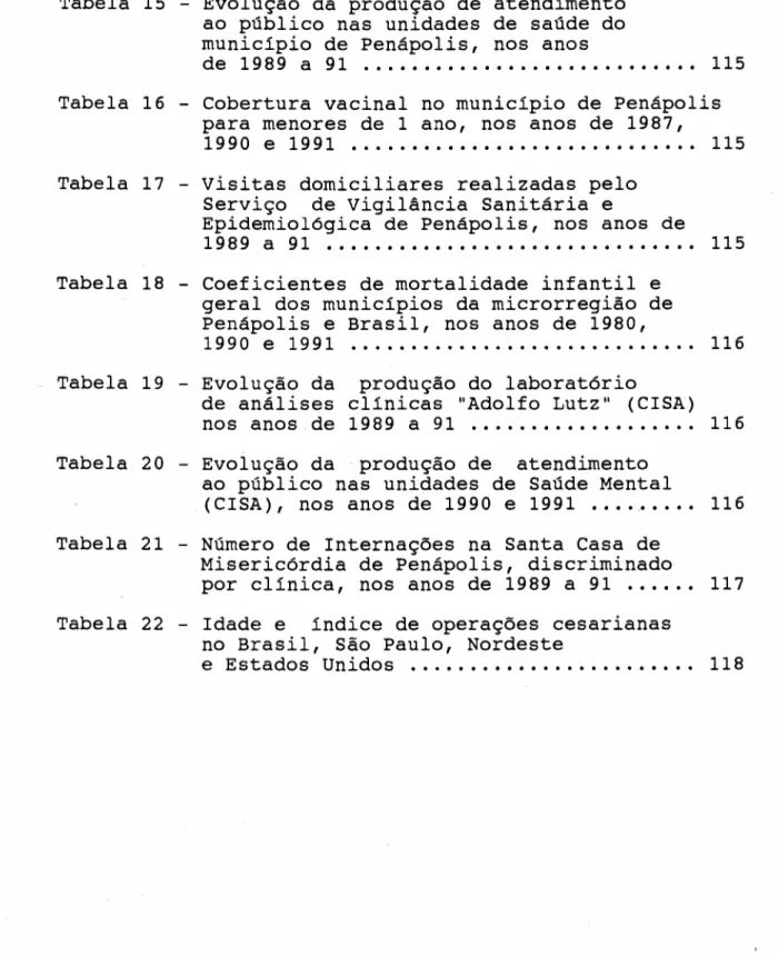Tabela 15 - Evolução da produção de atendimento ao público nas unidades de saúde do municipio de Penápolis, nos anos