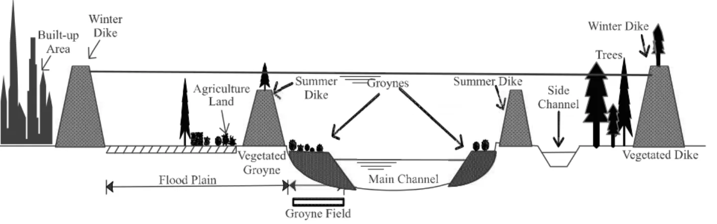 FIG. 1. A TYPICAL CROSS SECTION OF THE LOWLAND RIVERS, WITH EXAGGERATED VERTICAL SCALE