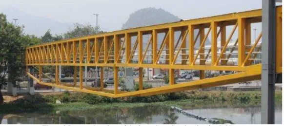 Figure  5  presents  the  first  footbridge  flexural  vibration  mode  and  Table  1  shows  the  natural  frequencies  values  of  the  structure  considering  the  pedestrian-footbridge  dynamic  interaction