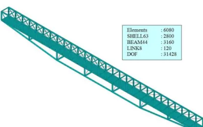 Figure 5. Vibration mode associated with the 1 st  footbridge natural frequency [f 01  = 1.94 Hz]