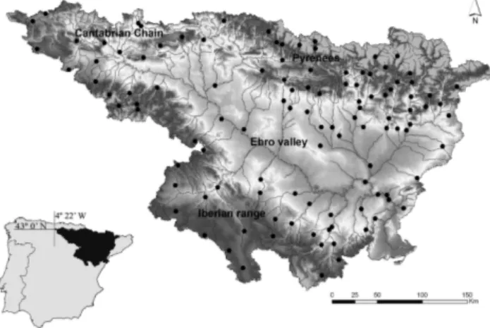 Fig. 1. Location of the study area and the observatories used on this study.