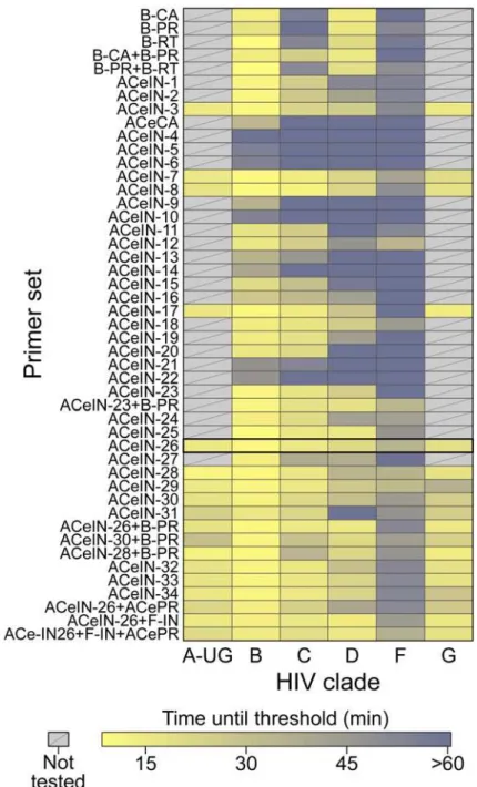 Fig 1. Summary of amplification results for all the RT-LAMP primer sets tested in this study