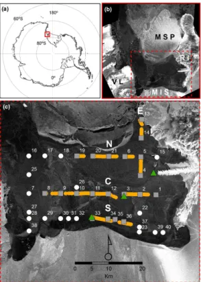 Fig. 1. (a) Location of the study area (b) Envisat Wide Swath Advanced Synthetic Aperture Radar (ASAR) image (31 August 2011) of McMurdo Sound showing the first-year fast ice area.