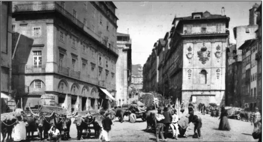 Figura 4 – Vista da Praça da Ribeira no início do século XX (Arnaldo Soares, B. P. M. P.) 