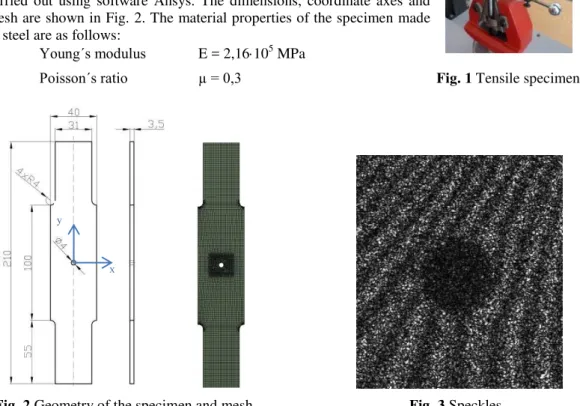 Fig. 2 Geometry of the specimen and mesh                            Fig. 3 Speckles                           