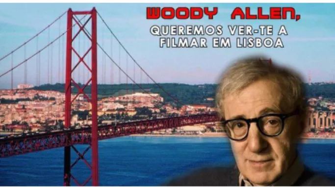 Figura 1. Woody Allen, “Queremos ver-te a filmar em Lisboa”, disponível em  http://www.youtube.com/watch?v=5nOF93SzX6s [acedido em 20-04-2014]