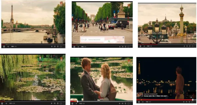 Figura  3.  Seleção  de  imagens  do  trailer:  “Midnight  in  Paris”  (2:03),  disponível  em   http://www.youtube.com/watch?v=5nOF93SzX6s [acedido em 20-04-2013]