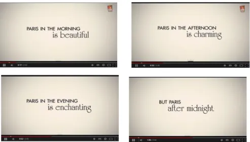 Figura  4.  Seleção  de  imagens  do  trailer:  “Midnight  in  Paris”  (2:03),  disponível  em  http://www.youtube.com/watch?v=5nOF93SzX6s [acedido em 20-04-2013]
