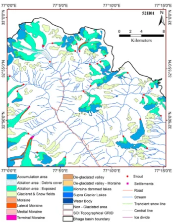 Figure 5: Survey of India grid wise glacier Inventory map of Bhaga Basin