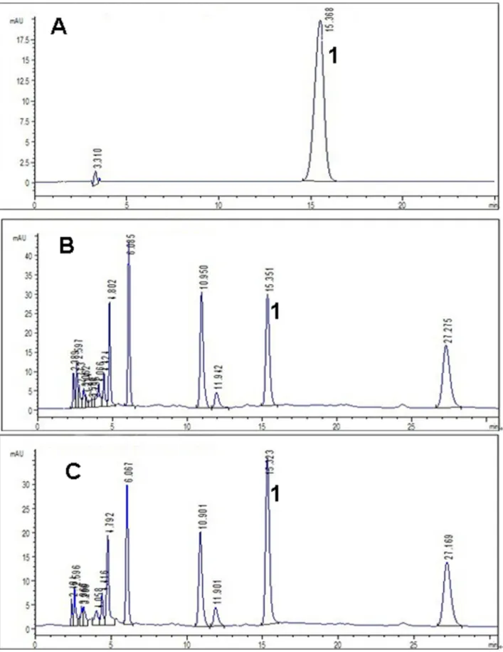 Figure 4. HPLC chromatograms of adenosine standard, samples of the root under ambient [CO 2 ] and elevated [CO 2 ]