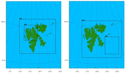 Figure 2. Nested grids of the WRF model setup for the two model runs.