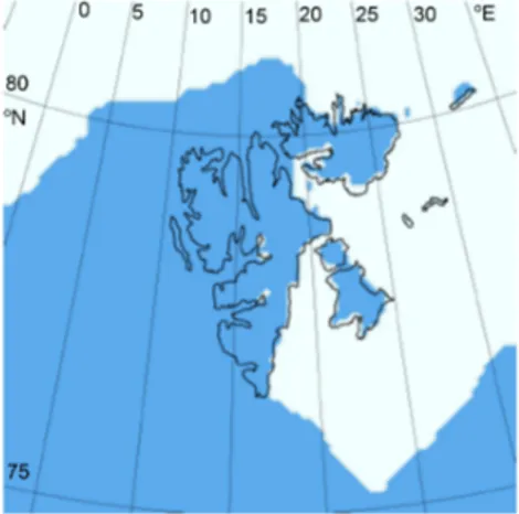 Figure 3. Comparison of sea-ice conditions around Svalbard (left) to sea-ice flag in WRF model (right)