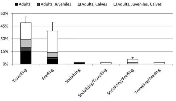 Figure 3. Frequency of behaviour per group type of bottlenose dolphin in São Tomé (n = 51)