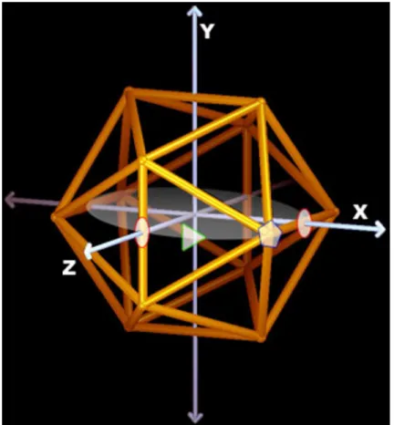 Fig 4. Asymmetric Unit. The standard orientation of the icosahedral capsid in the Viper Database [3]