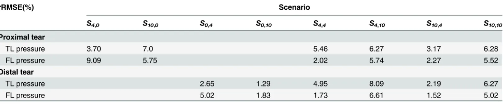 Table 2. Relative root square mean error (rRMSE) between predicted and measured pressures at the proximal and distal tears, for each scenario.